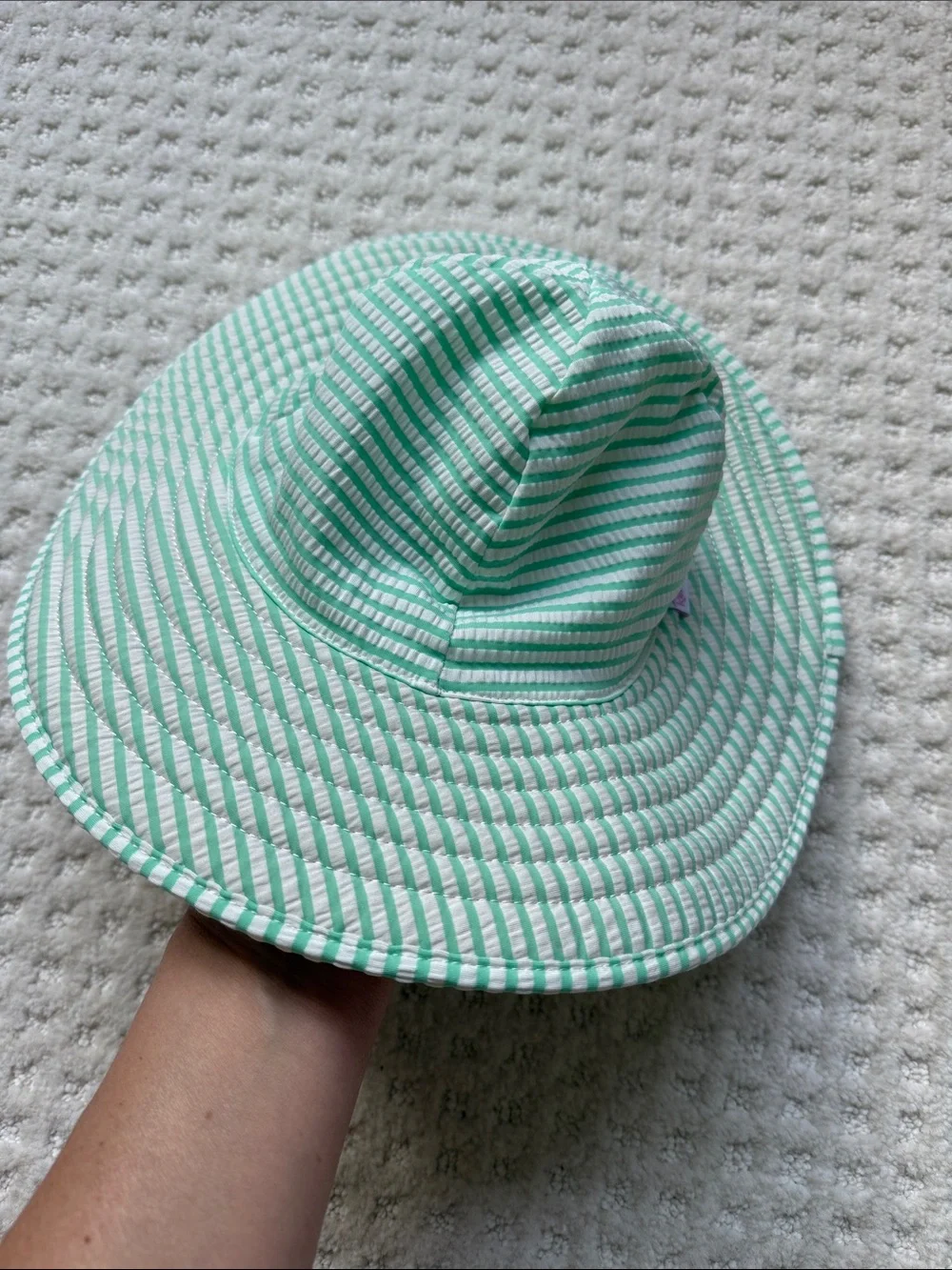Mint Green Striped Baby Sunsuit with Hat
